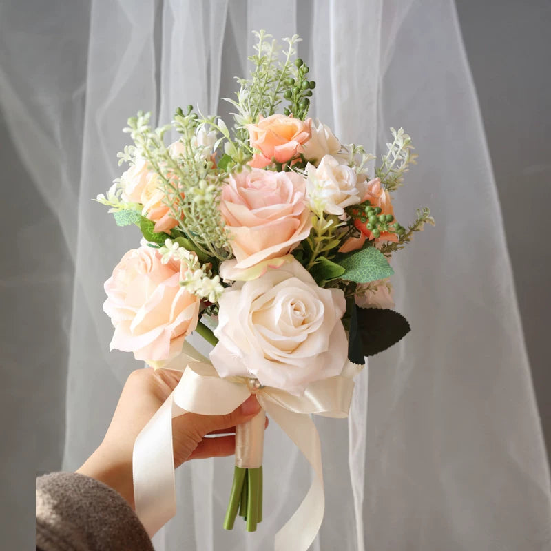 Artificial Wedding Bouquet Forest Style Transparent White Rose