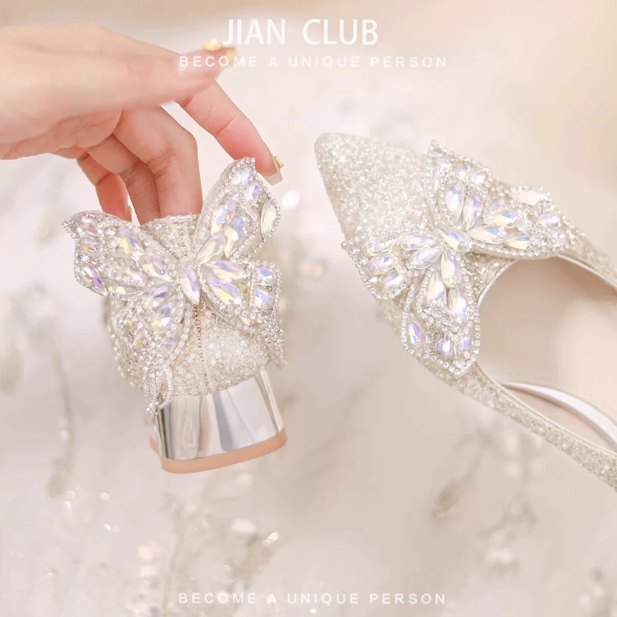 Silver Bridal High Heel Shoes, Mid Heel 3‑5cm, Princess Style