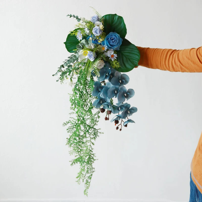 Artificial Wedding Bouquet Waterfall Handheld Flower Prop Decoration