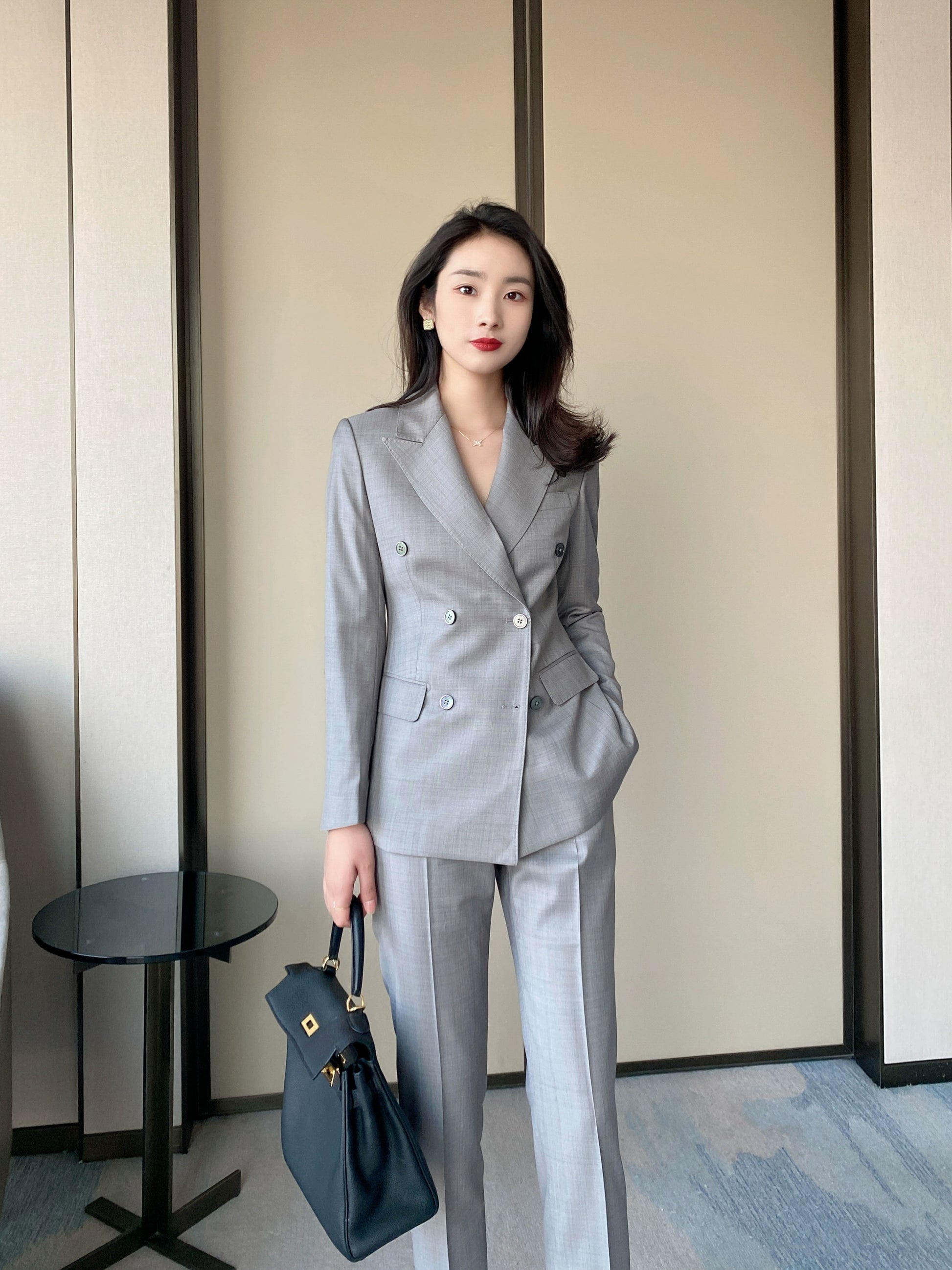 Light Grey Classic Spring Suit Trousers Loose Fit for Professionals