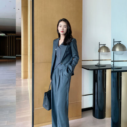 Dark Gray Slim Fit Wool 3-Piece Women's Suit Set