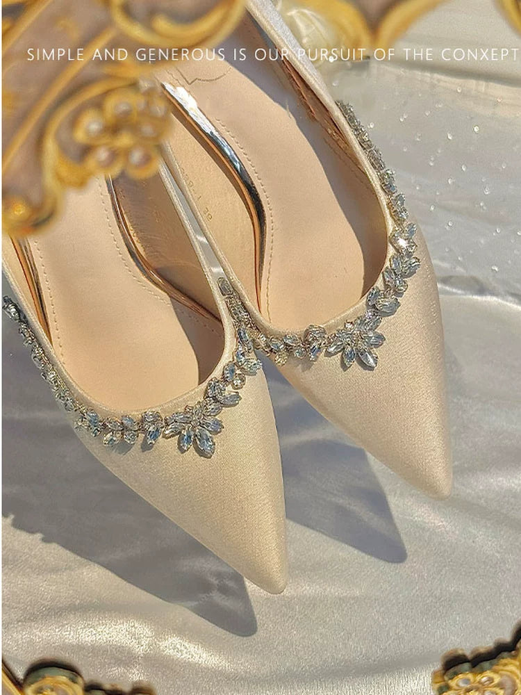 Elegant Satin Bridal Wedding Shoes Off‑White 5.5cm Heel