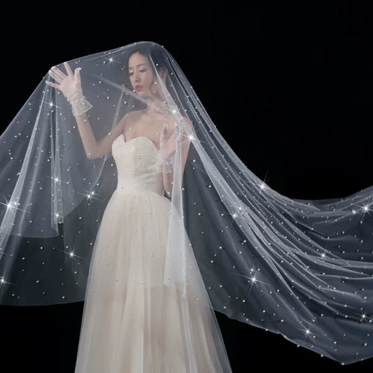 Wedding Veil Pearls Bride Photo Props Long Universal