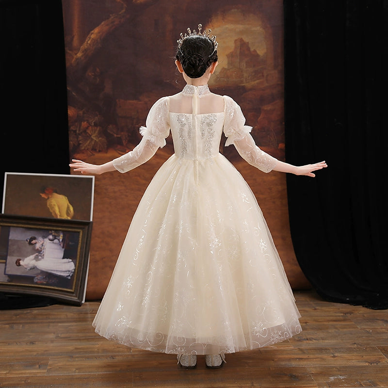Elegant Long Sleeve Princess Wedding Dress for Girls' Performance