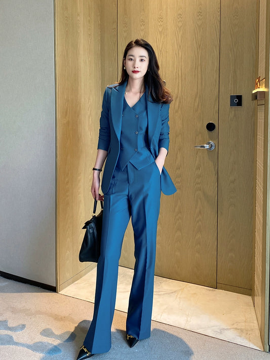 Peacock Blue Women's 3-Piece Slim Fit Suit Set