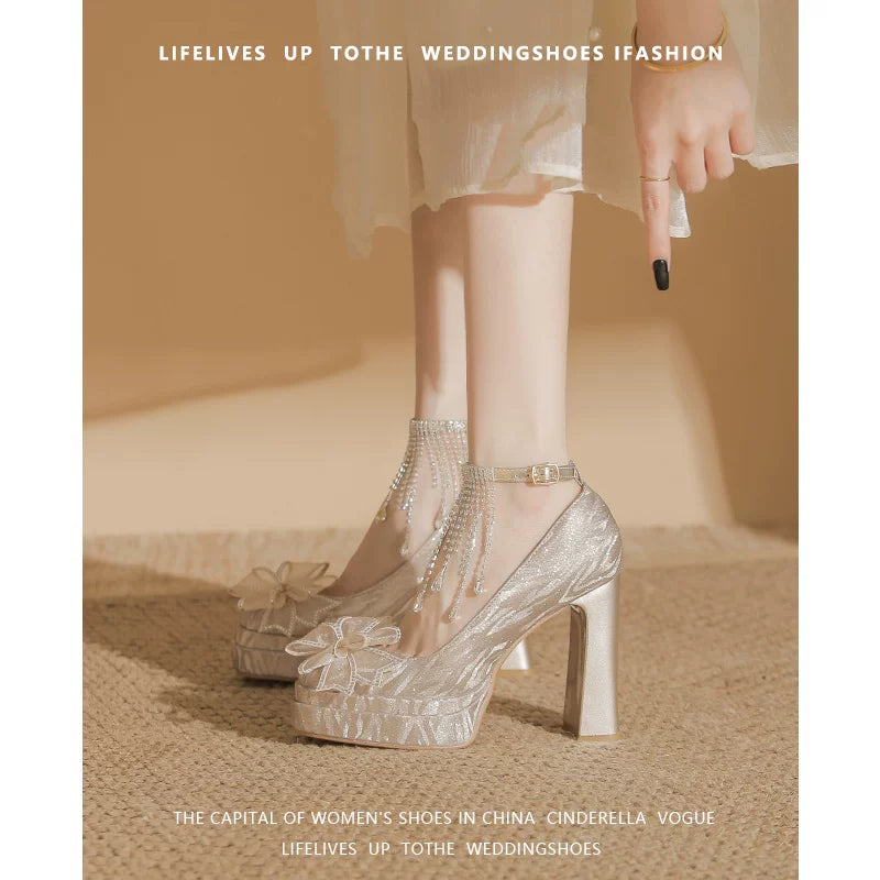 Wedding Dress Shoe 11cm Double-Layer Waterproof Platform Stiletto
