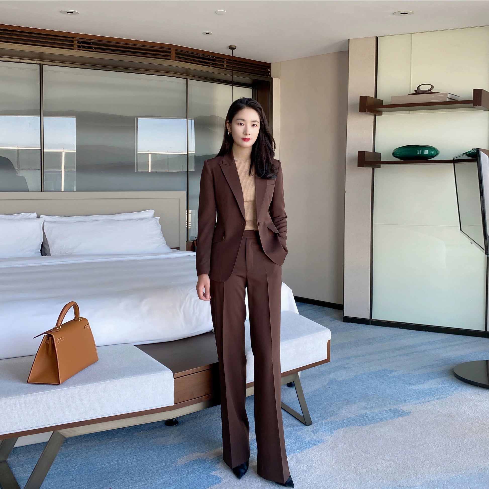 Caramel Color Women's Professional One-Button Slim Fit Trousers