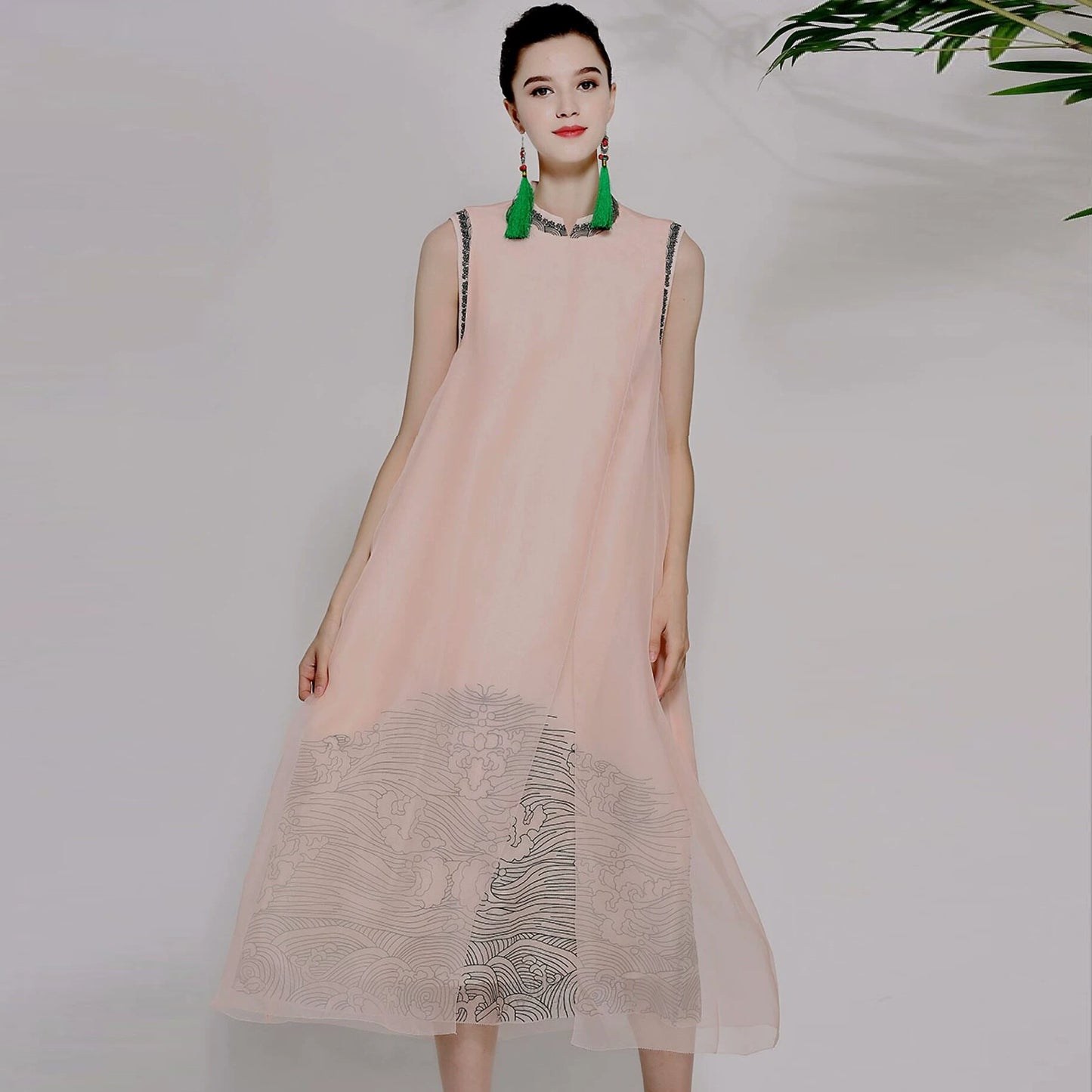 Women's Silk Organza Sleeveless Dress Vintage Summer Style