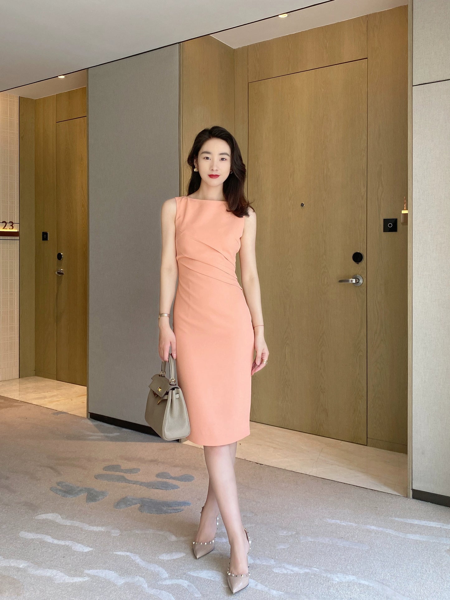 Fuchsia Sleeveless Elegant Fit Dress with Hip Accents