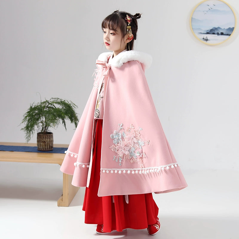 Elegant Kids' Hanfu Windproof Trench Coat - Demi-Season Jacket with Straps
