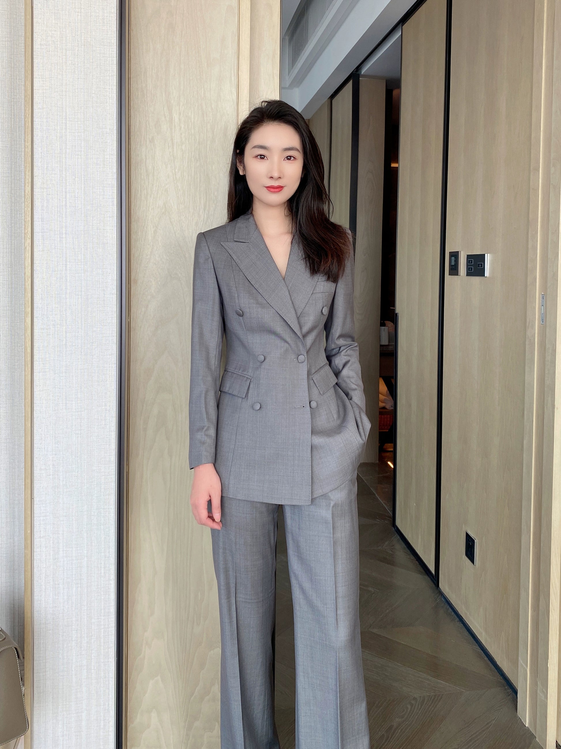 Medium Gray Autumn Classic Women’s Suit Jacket and Trousers Set