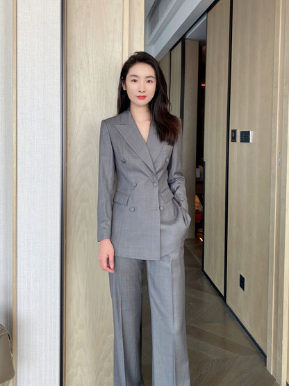 Medium Gray Autumn Classic Women’s Suit Jacket and Trousers Set