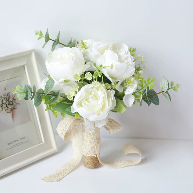 Artificial Wedding Bouquet Forest Style Transparent White Rose