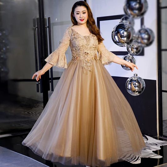 Elegant V Neck Coffee Long Evening Dress