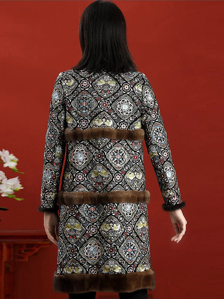 Women's Mid-Length Wool Coat With Vintage Embroidered Chinese Style