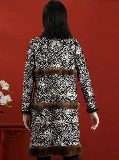 Women's Mid-Length Wool Coat With Vintage Embroidered Chinese Style