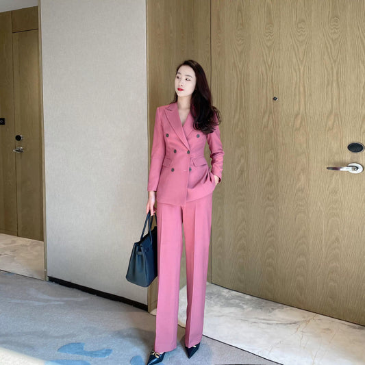 Elegant Fuchsia Spring Blazer and Wide-Leg Pants Set
