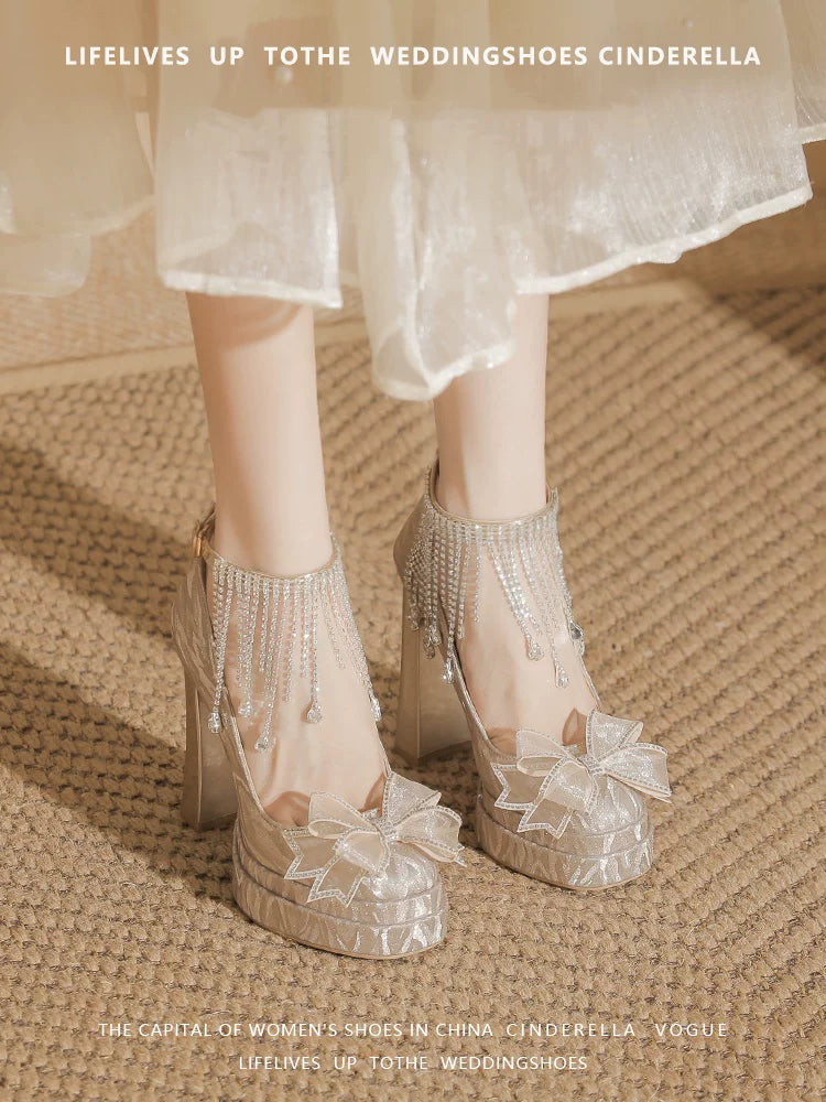Wedding Dress Shoe 11cm Double-Layer Waterproof Platform Stiletto