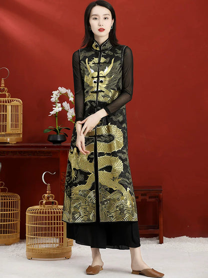 Women’s Plus‑Size Hand‑Embroidered Custom Vest Jacket With Frog Closure