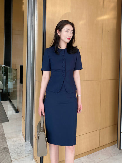 Summer Classic Short Sleeve Hidden Green Suit for Hotel Professionals