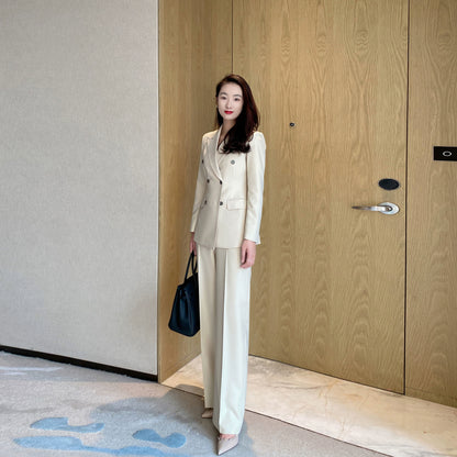 Off-White Classic Autumn Suit Set for Office – Loose Straight Fit