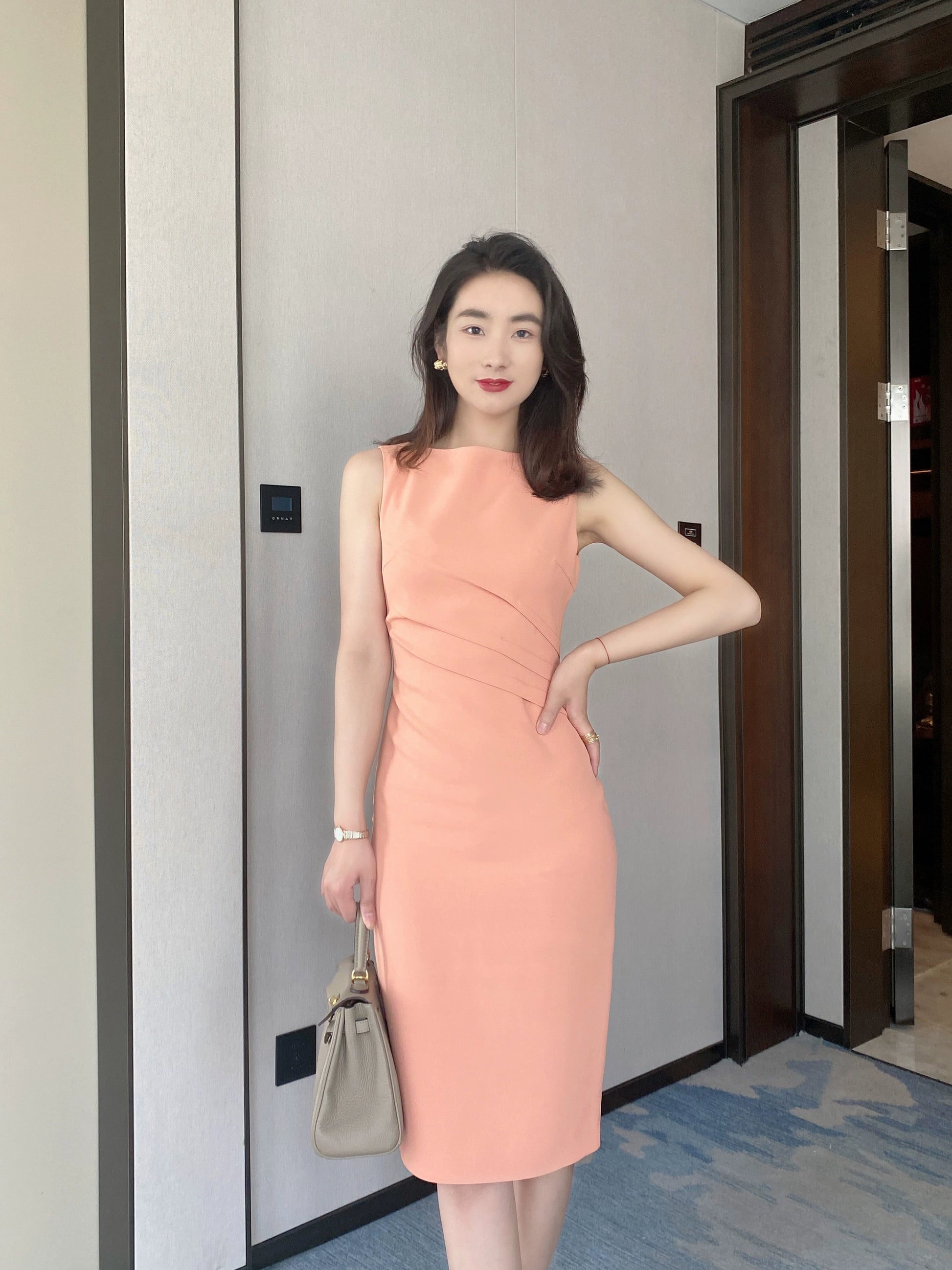 Fuchsia Sleeveless Elegant Fit Dress with Hip Accents