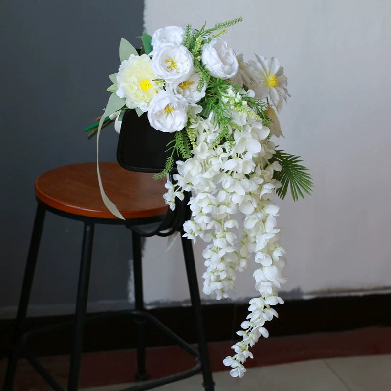 Artificial Wedding Bouquet Waterfall Handheld Flower Prop Decoration