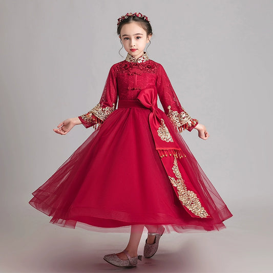 Elegant Burgundy Children's Hanfu: Traditional Chinese Style Long-Sleeve Elite Garment