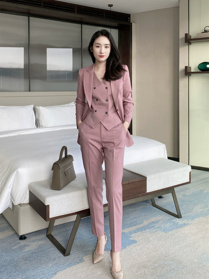 Fuchsia Ice Rose Powder Women's Slim Fit 3-Piece Suit Set