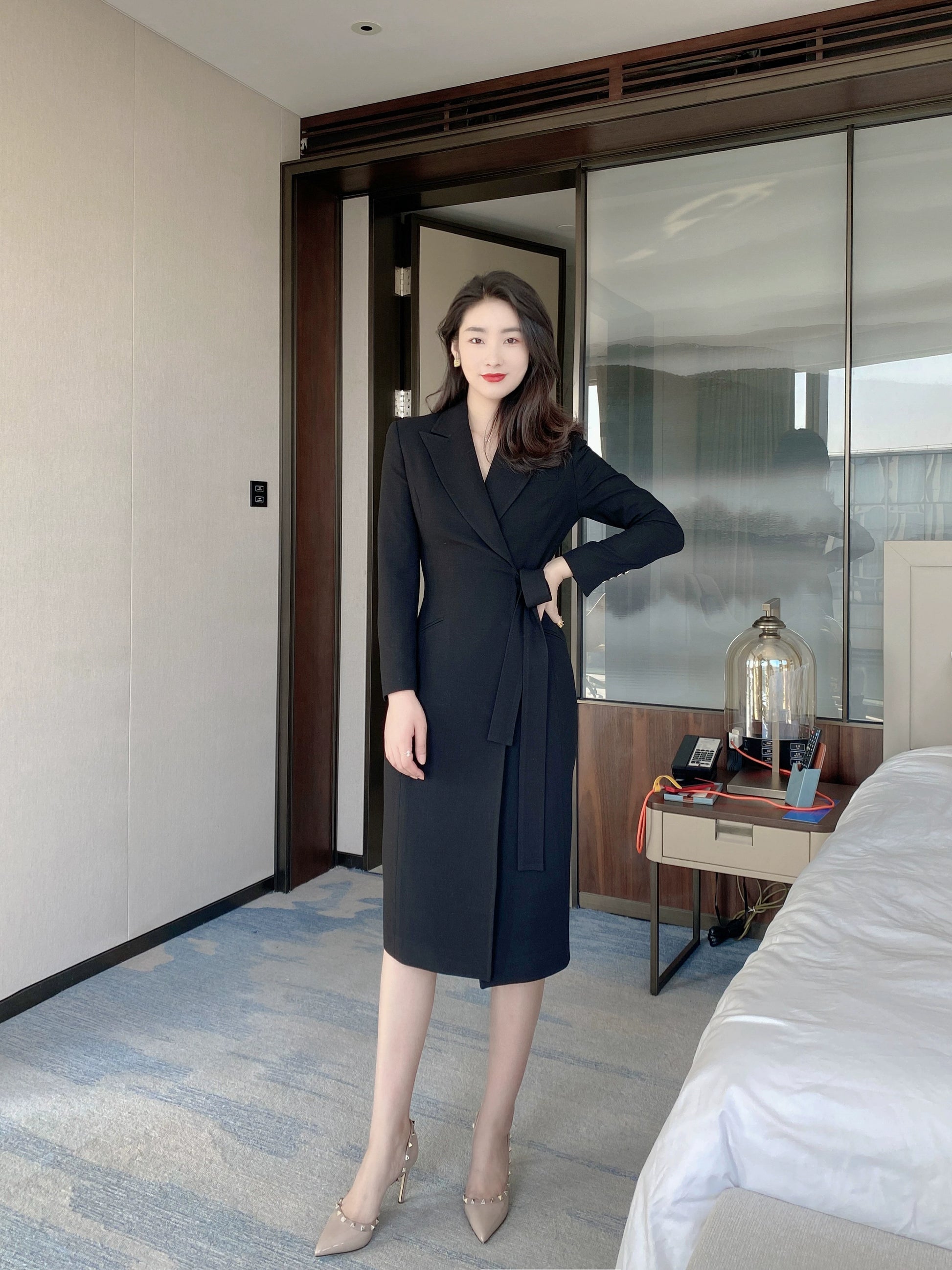 Autumn Black Classic Suit Jacket with Elegant Long Skirt