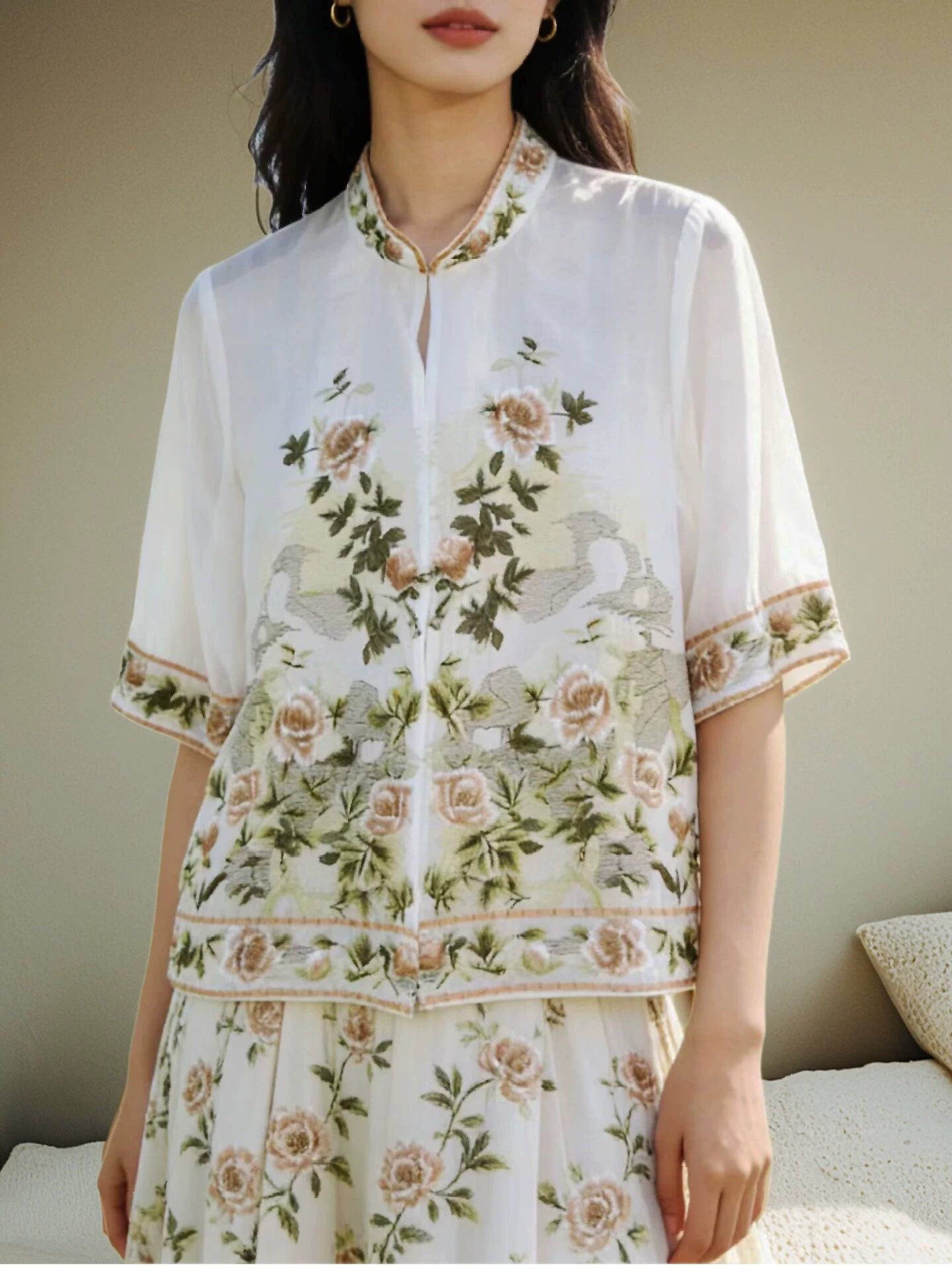 Women's Plus Size Spring Summer Cardigan Embroidered Tencel