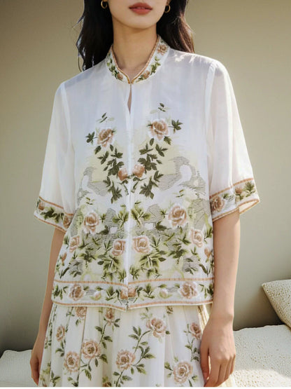 Women's Plus Size Spring Summer Cardigan Embroidered Tencel