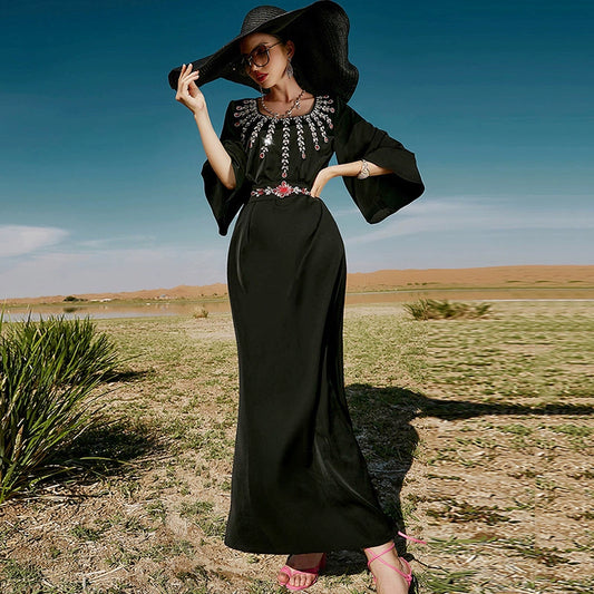 Elegant Dark Red Saudi Arabian Noble Dress for Women