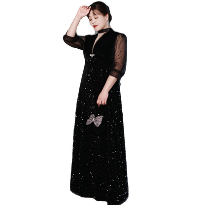 Elegant French Black Evening Dress