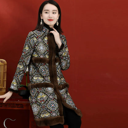 Women's Mid-Length Wool Coat With Vintage Embroidered Chinese Style