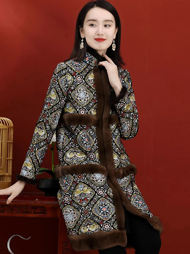 Women's Mid-Length Wool Coat With Vintage Embroidered Chinese Style