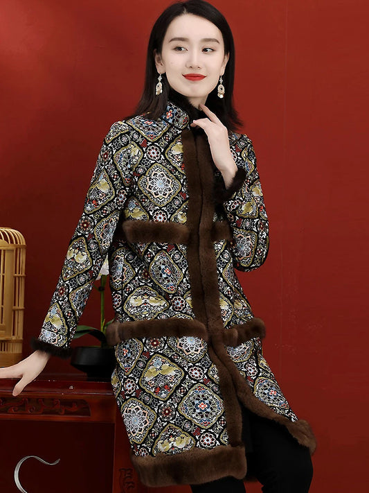Women's Mid-Length Wool Coat With Vintage Embroidered Chinese Style