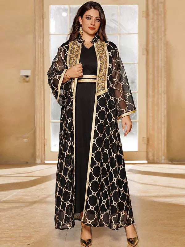 Elegant Arabic Embroidered Cardigan Dress for Elegant Occasions
