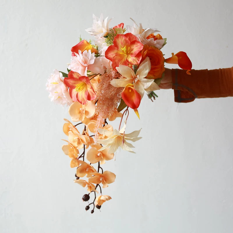 Artificial Wedding Bouquet Waterfall Handheld Flower Prop Decoration