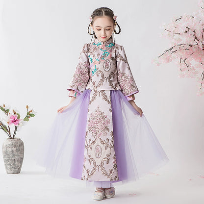 Elegant Girls' Fleece Lined Hanfu Cheongsam Dress: Traditional Chinese New Year Outfit