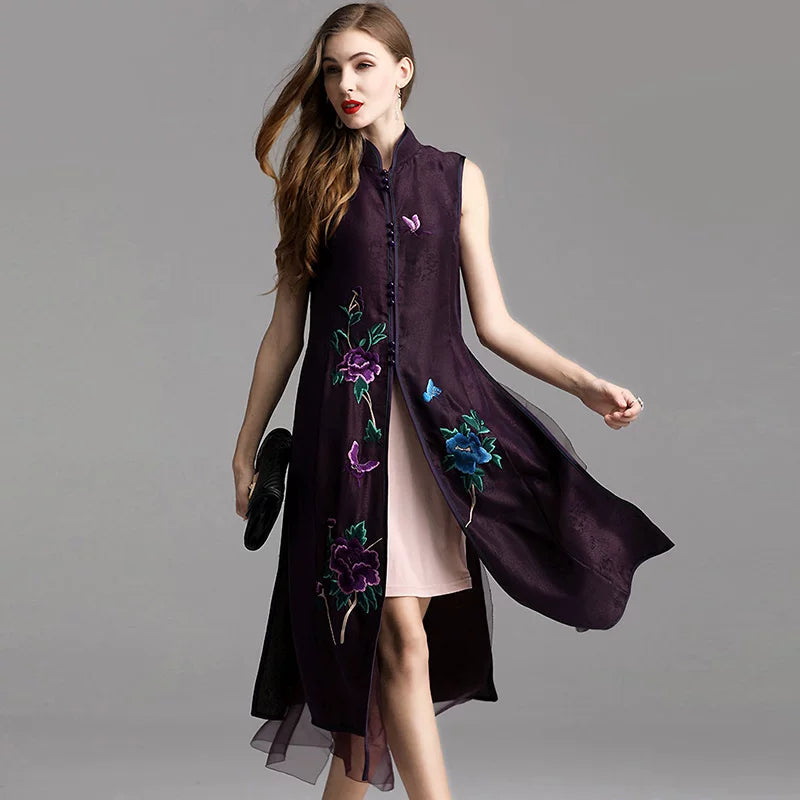 Vintage Chinese Style Silk Embroidered Vest for Women