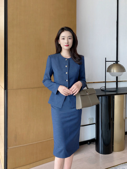 Autumn Fitted Classic Suit Jacket Brace Pleated Skirt Set Chanel Style