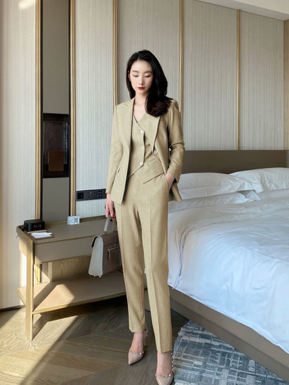 Summer Yellow Women's Sophisticated Suit Set – Jacket, Vest, Trousers