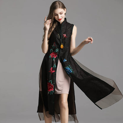 Vintage Chinese Style Silk Embroidered Vest for Women