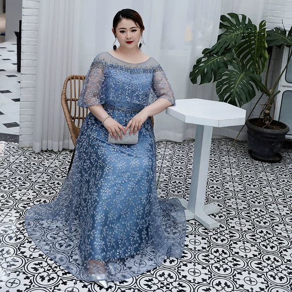 Blue Gray Evening Dress 3XL-7XL