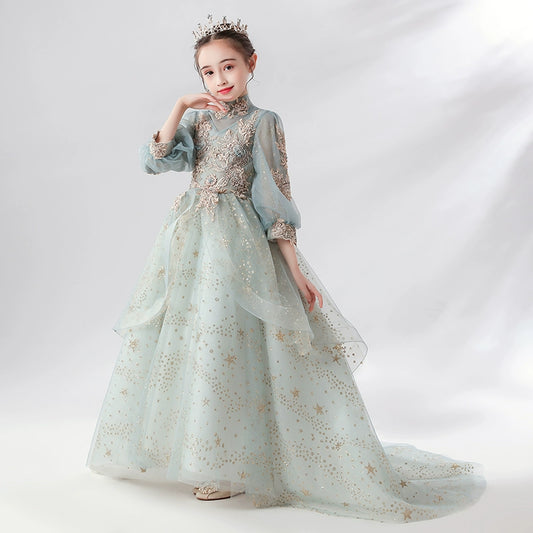 Elegant Extra-Long Flower Girl Dress for Weddings and Performances