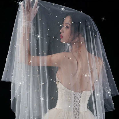 Wedding Veil Pearls Bride Photo Props Long Universal