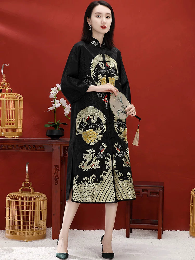 Custom Chinese Mid-Length Women's Top with Frog Buttons