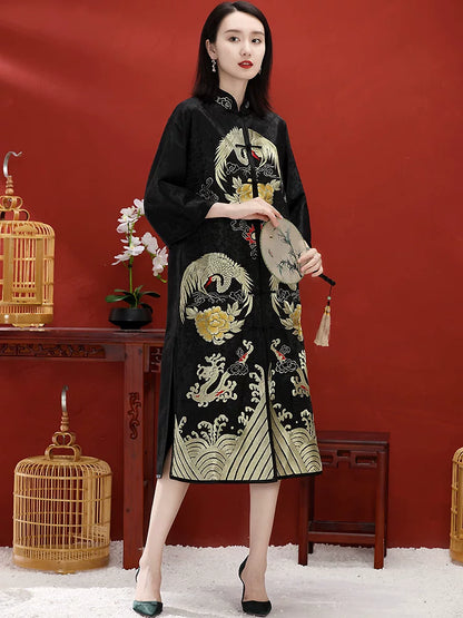 Custom Chinese Mid-Length Women's Top with Frog Buttons