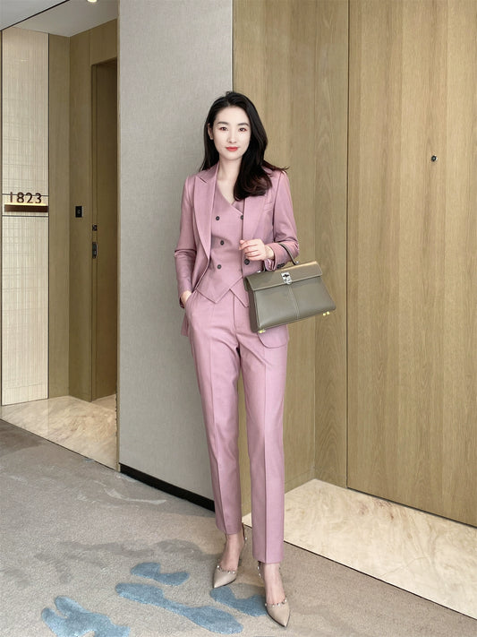 Fuchsia Ice Rose Powder Women's Slim Fit 3-Piece Suit Set